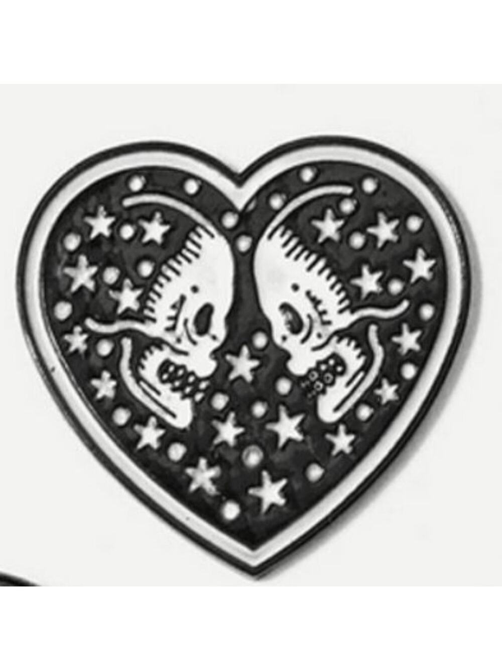 Double Skull Heart Pin Brooch Halloween